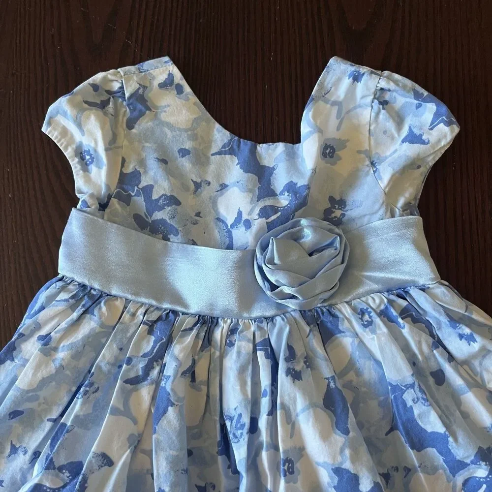 Gymboree 18-24M Blue Watercolor Floral Rosette Party Dress